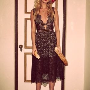 For Love and Lemons Mon Cheri Black Midi Dress XS